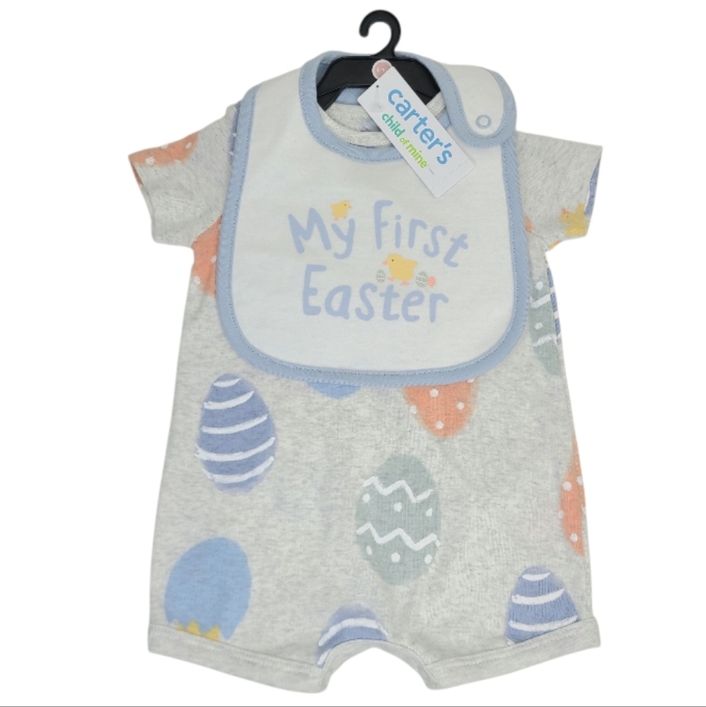 Carter's Child of Mine Baby Boy Easter Romper With Bib 0-3 Months NWT